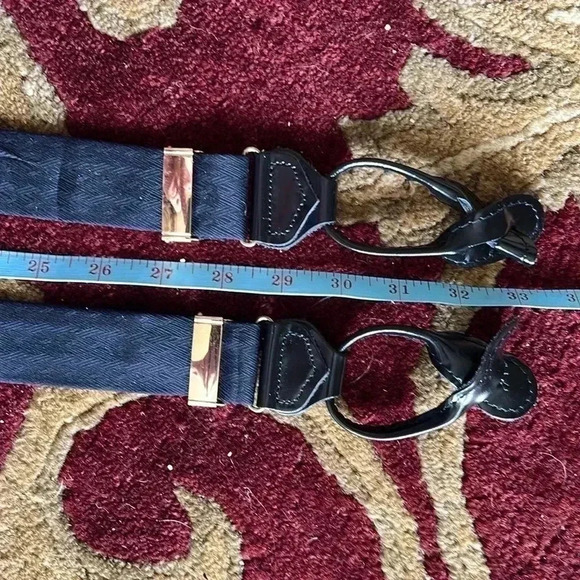 Suspenders 100% Silk Black Made in England Patent Leather with Gold Hardware - Picture 14 of 14